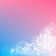 Falling hearts valentine background. Bottom right corner on color transition background. Falling hearts valentines day exotic design. Vector illustration.