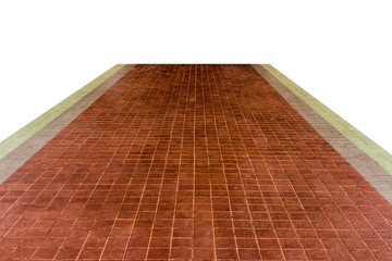 Brown square tile of walkway isolated on white background