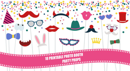 Big photo booth props set vector illustration