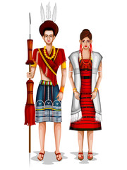 Naga wedding couple in traditional costume of Nagaland, India