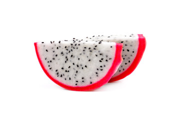 Dragon fruit slices on white background