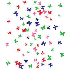 Spring Background with Colorful Butterflies. Simple Feminine Pattern for Card, Invitation, Print. Trendy Decoration with Beautiful Butterfly Silhouettes. Vector Background with Moth
