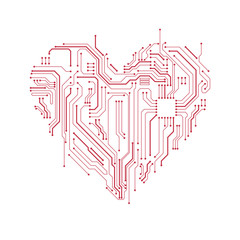 Circuit board heart symbol.