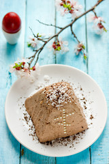 Chocolate coconut curd paskha, traditional russian orthodox easter quark dessert