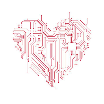 Circuit board heart symbol.