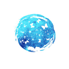 Watercolor spot blue isolated on white background
