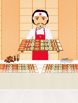 illustration of Sushi chef