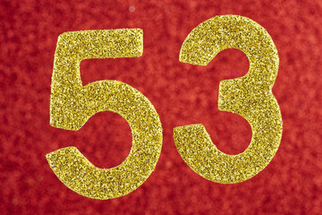Number fifty-three gold color over a red background. Anniversary.