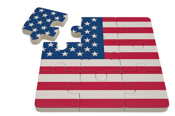 USA flag puzzle on white background.3D illustration.