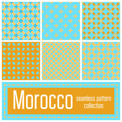 Set of 6 Morocco patterns background. Geometric seamless muslim ornament backdrop.