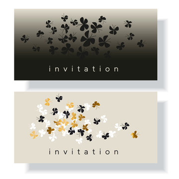Elegant gold and black butterfly composition for card, invitation. Simple luxury floral vector illustration for surface design.