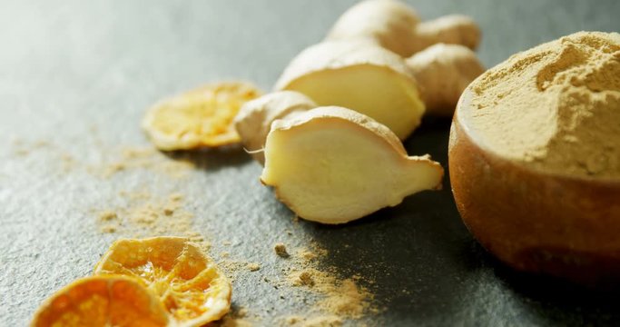 Dried lemon with ginger and ginger powder  