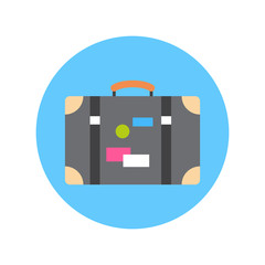 Fototapeta premium Old Suitcase With Stickers Icon Travel Baggage Concept Flat Vector Illustration