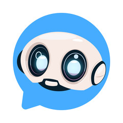 Obraz premium Chatter Bot Cute Robot Icon In Speech Bubble Icon Concept Of Chatbot Or Chat BotTechnology Flat Vector Illustration