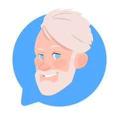 Profile Icon Senior Male Head In Chat Bubble Isolated, Man Avatar Cartoon Character Portrait Flat Vector Illustration