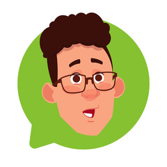 Profile Icon Male Head In Chat Bubble Isolated, Young Man In Glasses Avatar Cartoon Character Portrait Flat Vector Illustration