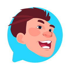 Profile Icon Male Head In Chat Bubble Isolated, Young Man Avatar Cartoon Character Portrait Flat Vector Illustration