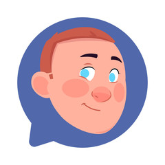 Profile Icon Male Head In Chat Bubble Isolated, Young Man Avatar Cartoon Character Portrait Flat Vector Illustration
