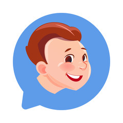Profile Icon Male Head In Chat Bubble Isolated, Man Avatar Cartoon Character Portrait Flat Vector Illustration