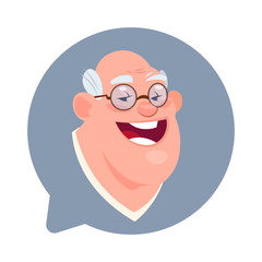 Profile Icon Senior Male Head In Chat Bubble Isolated, Man Avatar Cartoon Character Portrait Flat Vector Illustration