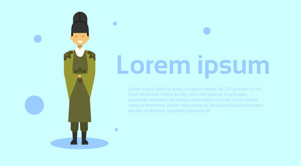 Mongol Man Wearing Traditional Costume Over Template Background With Copy Space Flat Vector Illustration