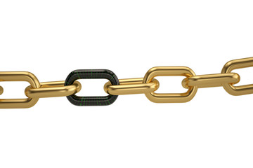 Gold chain with digital links.3D illustration.