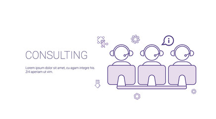 Consulting Team Support Technology Concept Banner With Copy Space Thin Line Vector Illustration