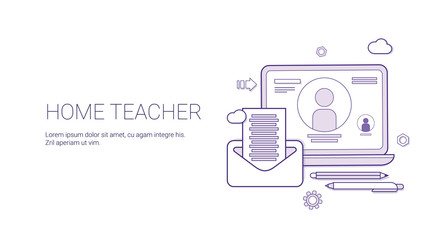 Home Teacher Education Concept Banner With Copy Space Thin Line Vector Illustration