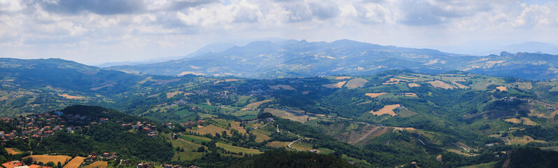 Beautiful aerial Panorama of San Marino and the Apennine Mountains.