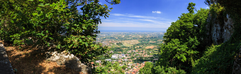 Republic of San Marino landscape. View from Monte Titano Mountain.