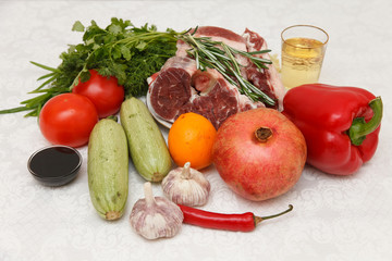 Products for grilled beef with zucchini and peppers