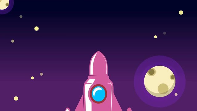 Flat style animation of rocket launch in deep space.
