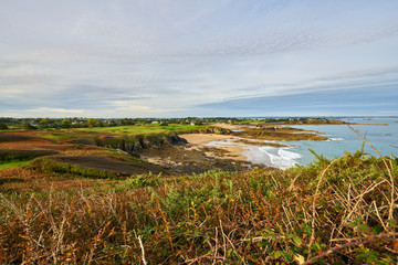 Fototapeta na wymiar seaside of Pointe de la Garde Guérin and beautiful view on emerald coast, near Saint-briac sur mec , Brittany, France