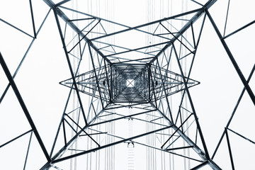 High voltage post Power line High voltage tower Industry background Black and white