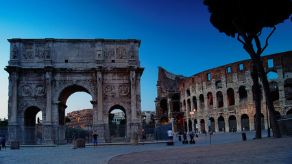 Fototapeta na wymiar View of the Colosseum and Arch of Constantine, Rome, Italy