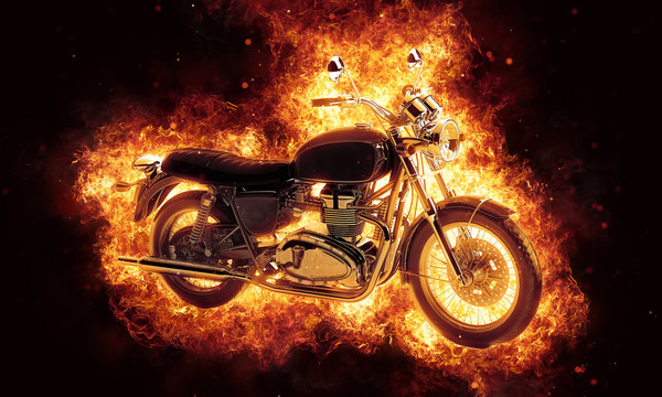 Dramatic fine art of a burning motorcycle