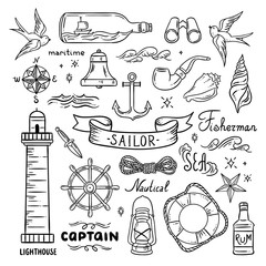 Sailor vector set. Sea and ocean theme hand drawn graphics © redchocolatte