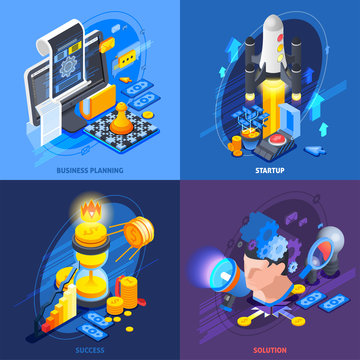 Startup Entrepreneurship Isometric Icons Concept 
