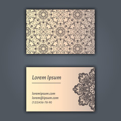 Luxury business cards with floral mandala ornament. Vintage decorative elements.
