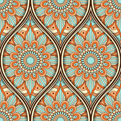 Seamless pattern with ethnic mandala ornament. Hand drawn vector illustration