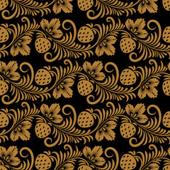 Floral seamless pattern in traditional russian style. Khokhloma painting. Vector Illustration