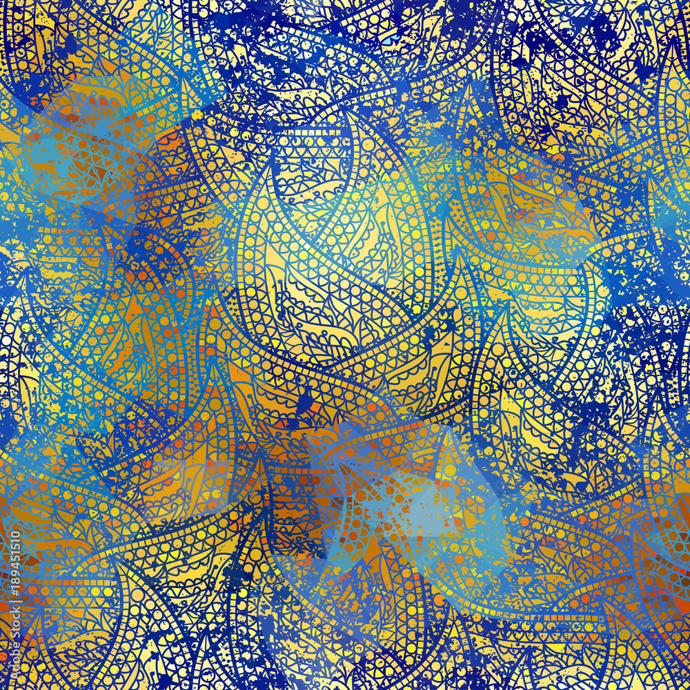 Poster low poly ornamental texture based on decorative elements paisley. seamless pattern in indian style. 