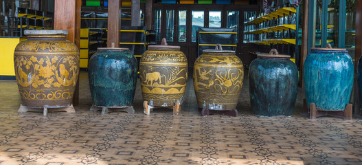 The ancient water jar traditional in Thailand