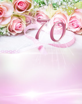 Geburtstagskarte mit Rosen und Zahl 70