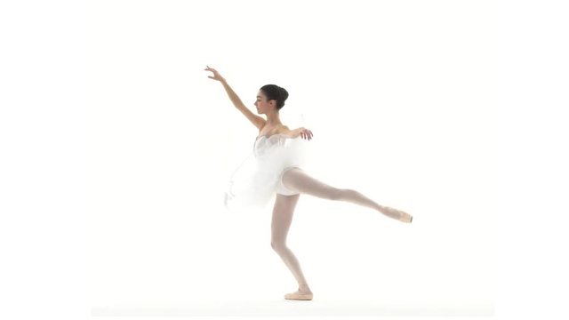 Ballerina dancing with white tutu on white background