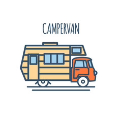 Campervan Thin Line Flat design. Vector