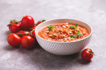 Indian Tomato Rasam with lentil, mint, cilantro and cashew