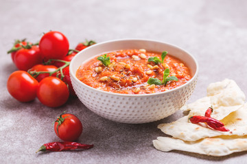 Indian Tomato Rasam with lentil, mint, cilantro and cashew