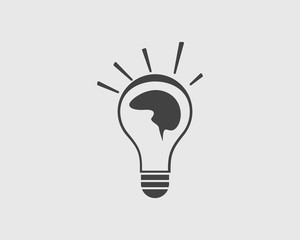 Creative Idea Icon. Human brain on Light bulb.