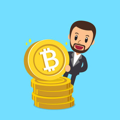 Cryptocurrency concept businessman with big coin stack